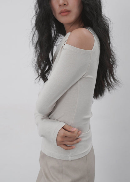 Stylish Apricot Cold Shoulder Patchwork Cotton Top Spring