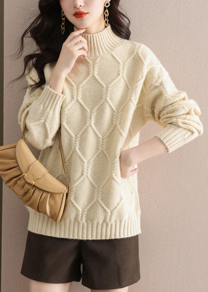 Coffee Turtleneck Cotton Knit Sweaters Winter
