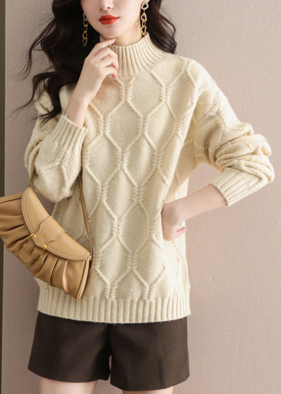 Coffee Turtleneck Cotton Knit Sweaters Winter