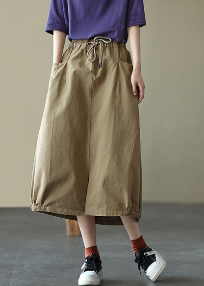 Light Green Elastic Waist Side Open Pockets Cotton Skirt Summer