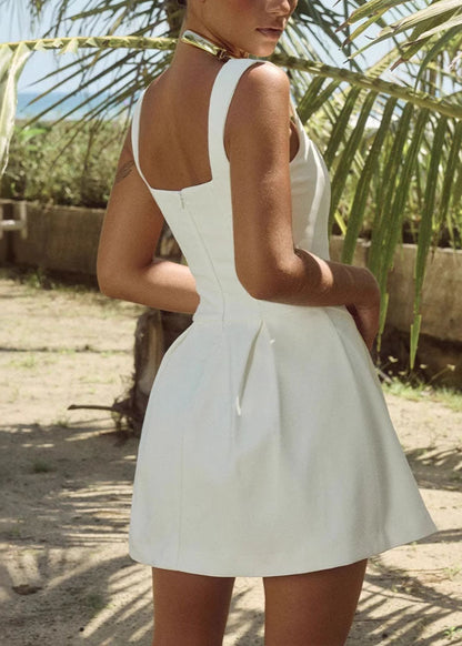 White Patchwork Cotton Mini Dresses Summer