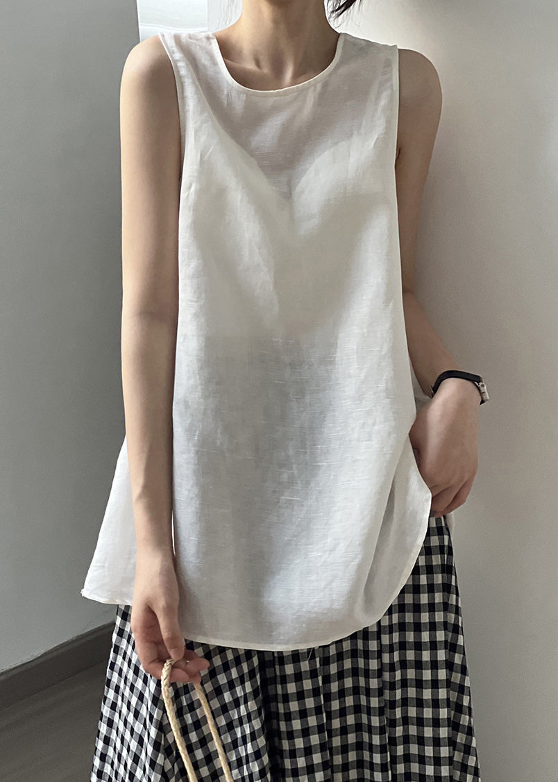 White Cozy Cotton Top O Neck Summer