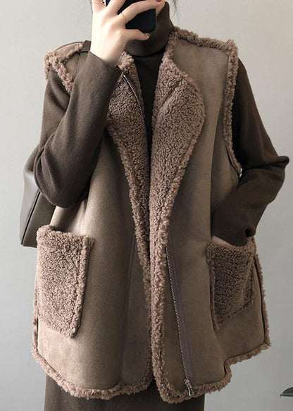 Boutique Coffee Wear on Both Sides Faux Fur Vest Winter