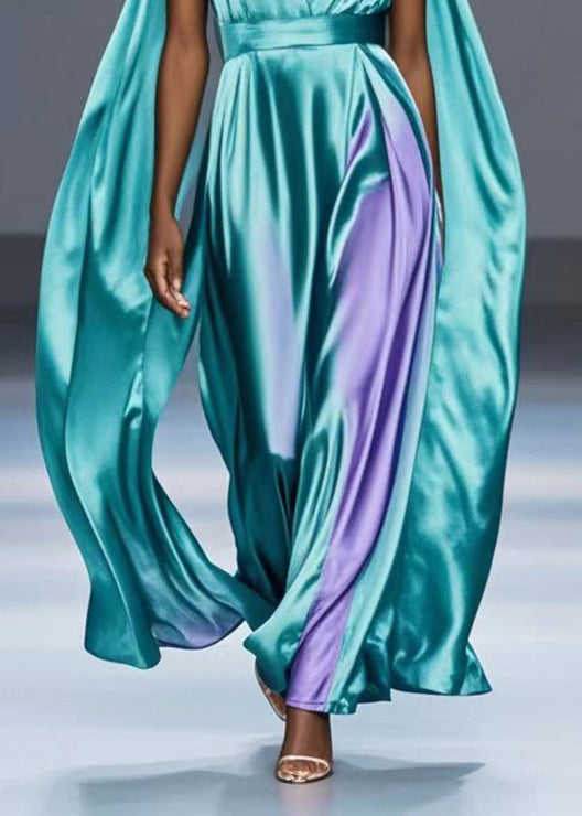 Green V Neck Tie Dye Silk Party Dress Summer
