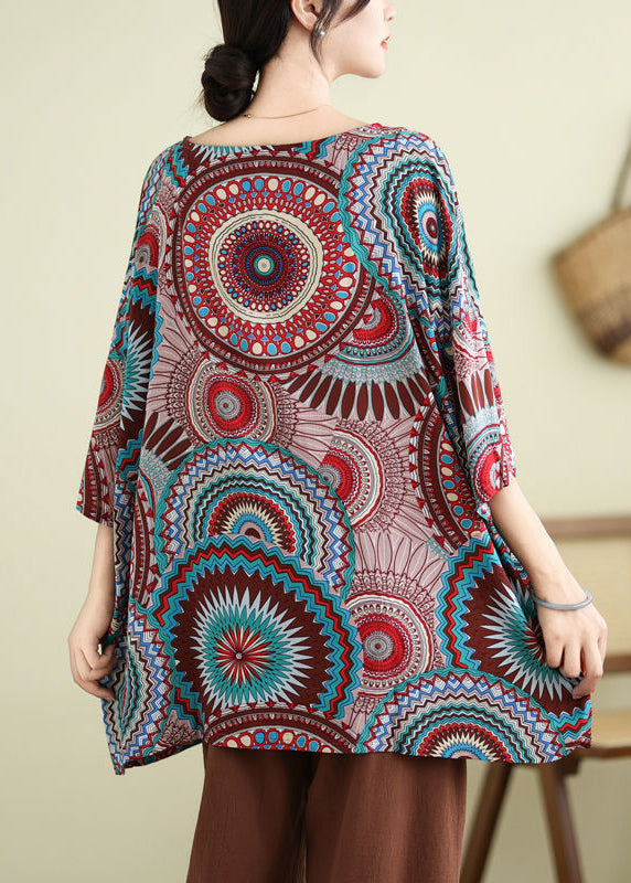 Boutique Red O-neck Print Top Half Sleeve