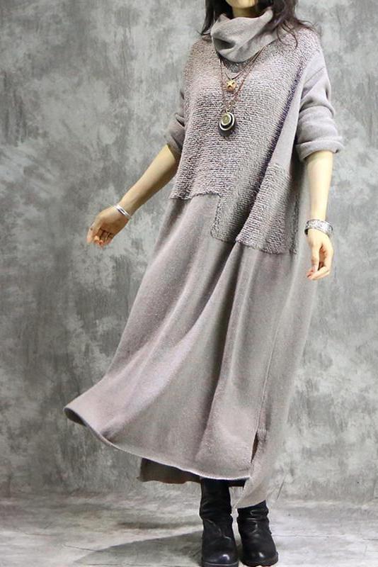 Loose High Neck Cotton Linen Maxi Dresses for