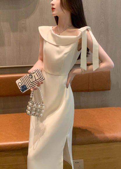 Beige Lace Up Side Open Cotton Dresses Summer