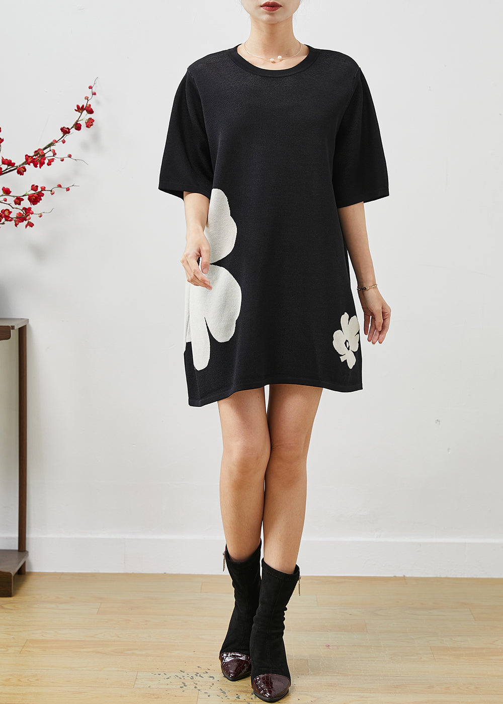 Black Oversized Cotton Mini Dress Summer