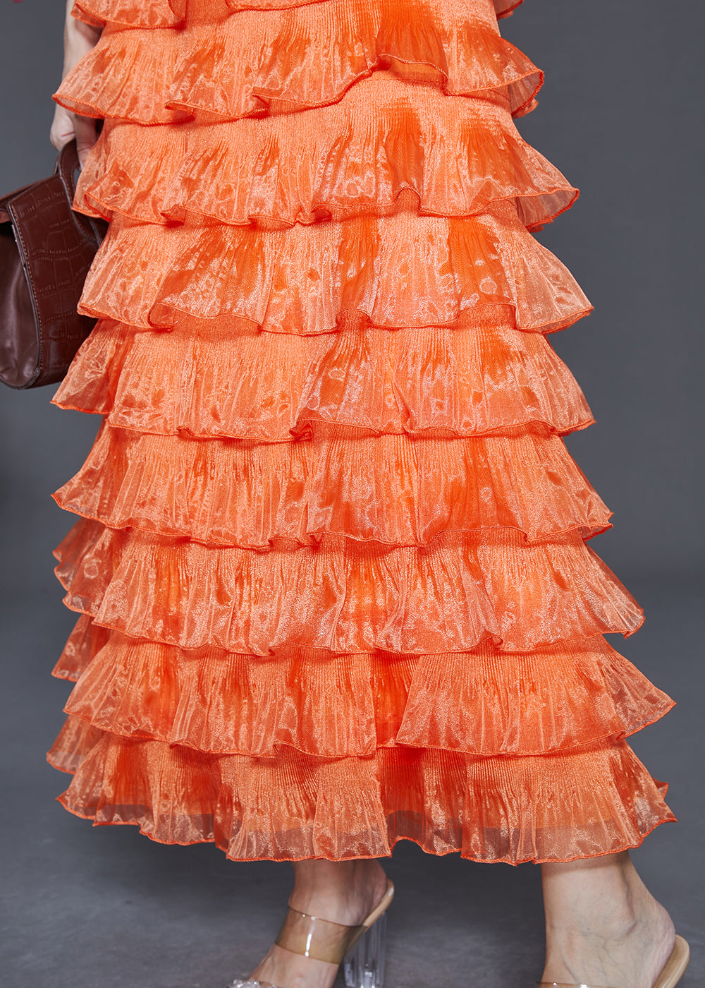 Orange Ruffled Patchwork Layered Organza Dresses Summer