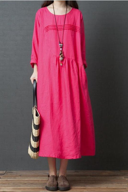 Korea Style Loose Linen Maxi Dresses for