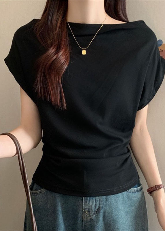 Black Batwing Sleeve Slash Neck Yoga Tops
