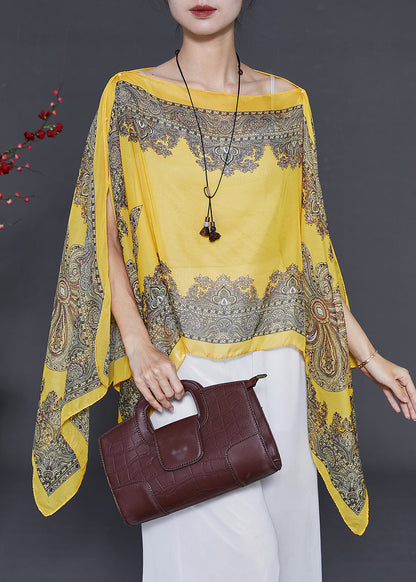 Yellow Oversized Print Chiffon Beach Top Summer