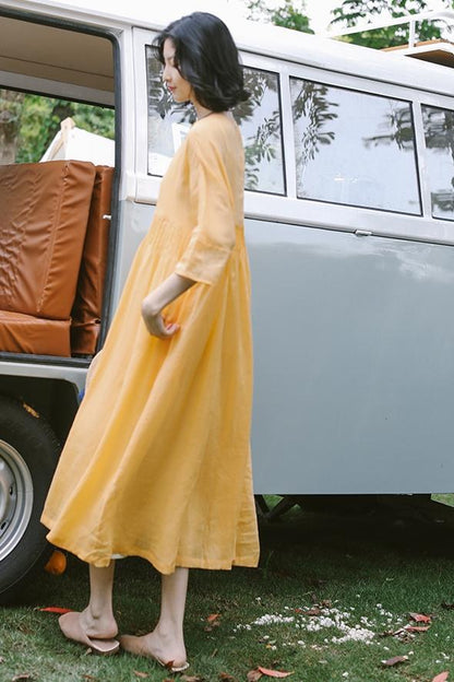 Summer Thin Linen Loose Dresses Outfits