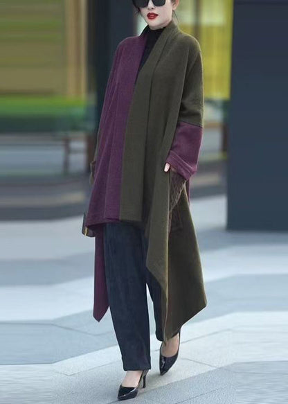Colorblock V Neck Low High Design Knit Long Cardigans Winter