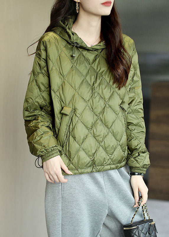 Green Hooded Drawstring Pockets Fine Cotton Filled Sweatshirts Top Winter