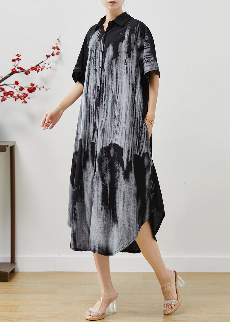 Black Oversized Print Cotton Shirt Dresses Summer