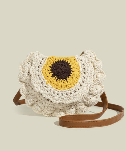 Beige Hollow Out Knit Cross-body Bag