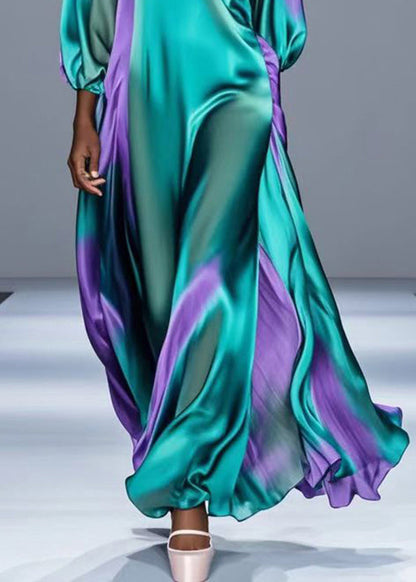 Green Oversized Tie Dye Silk Robe Dresses Bracelet Sleeve