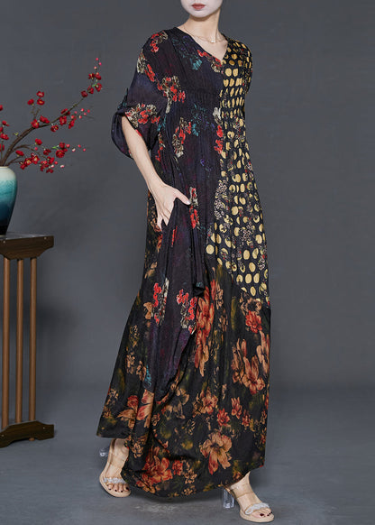 Black Asymmetrical Print Silk Vacation Dresses Spring