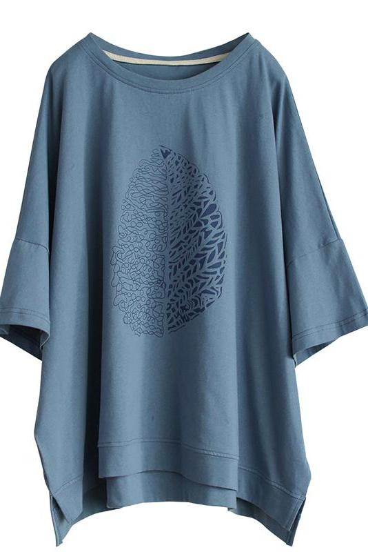 Limited Stock- Leaf Printed Summer Half Sleeve Cotton T-shirt