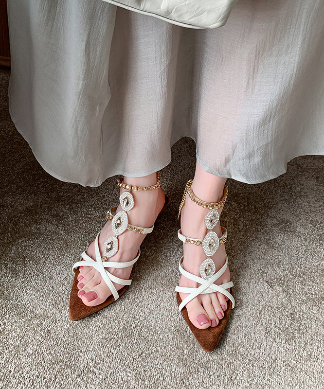 Gold Pointed Toe Wedge Sandals Zircon Peep Toe
