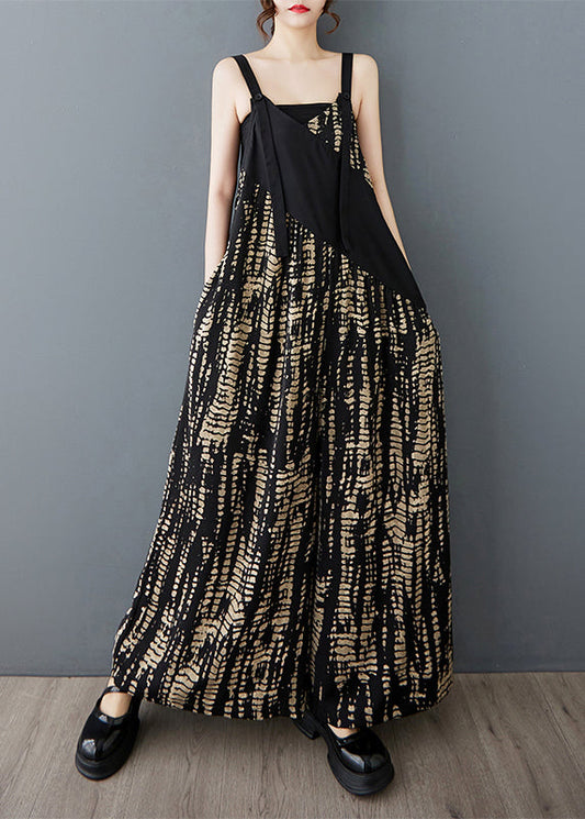 Black Oversized Patchwork Print Cotton Jumpsuit Summer