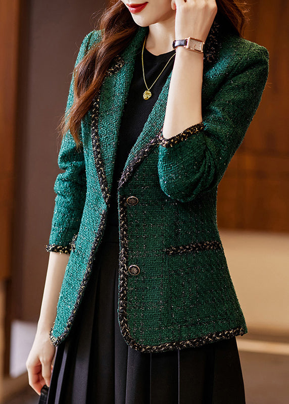 Peacock Green Patchwork Woolen Coat Spring