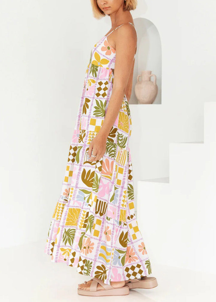 Classy Hollow Out Print Cotton Spaghetti Strap Dresses Summer
