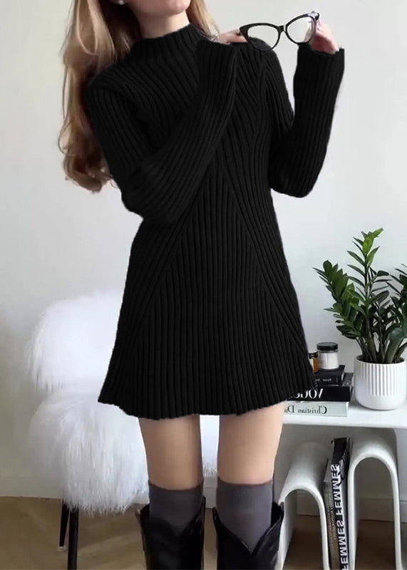 New Slim Fit White O Neck Knit Dress Fall
