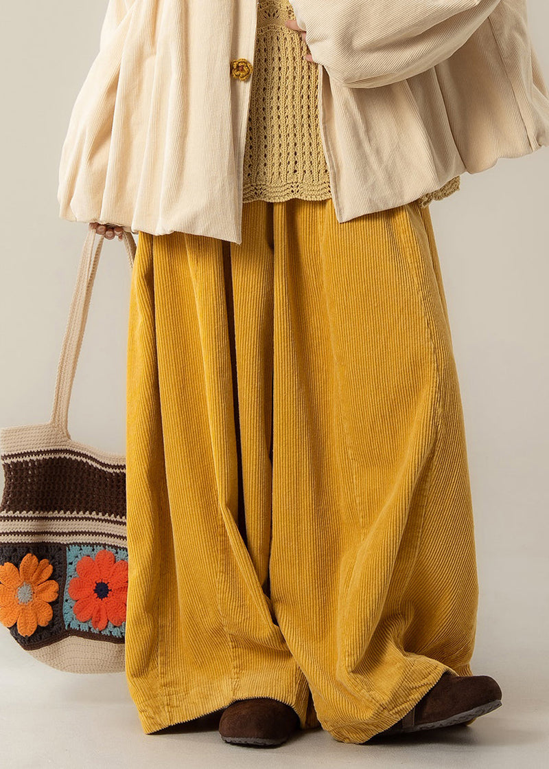 Classy Yellow High Waist Corduroy Wide Leg Pants
