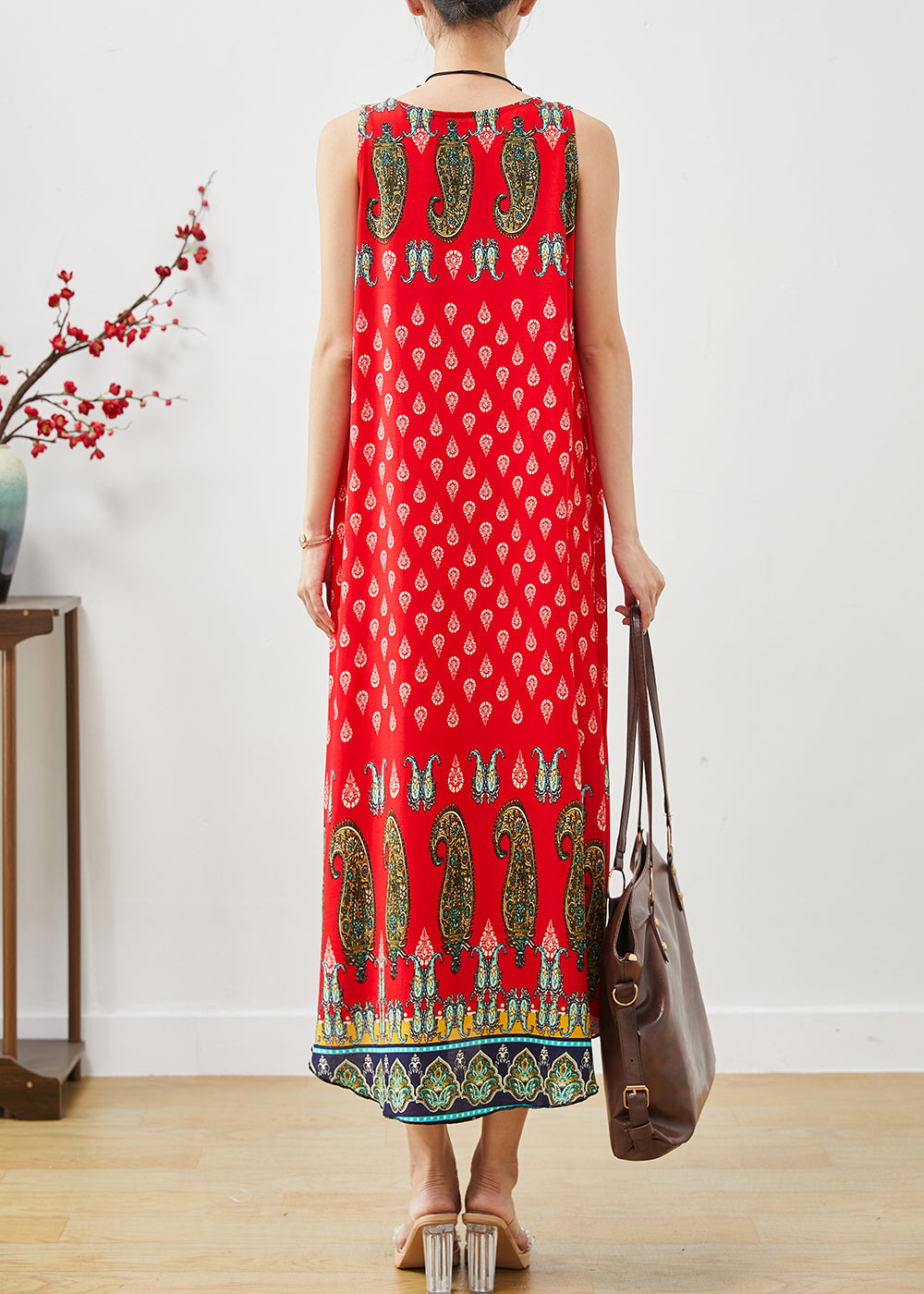 Red Oversized Print Cotton Dress Summer
