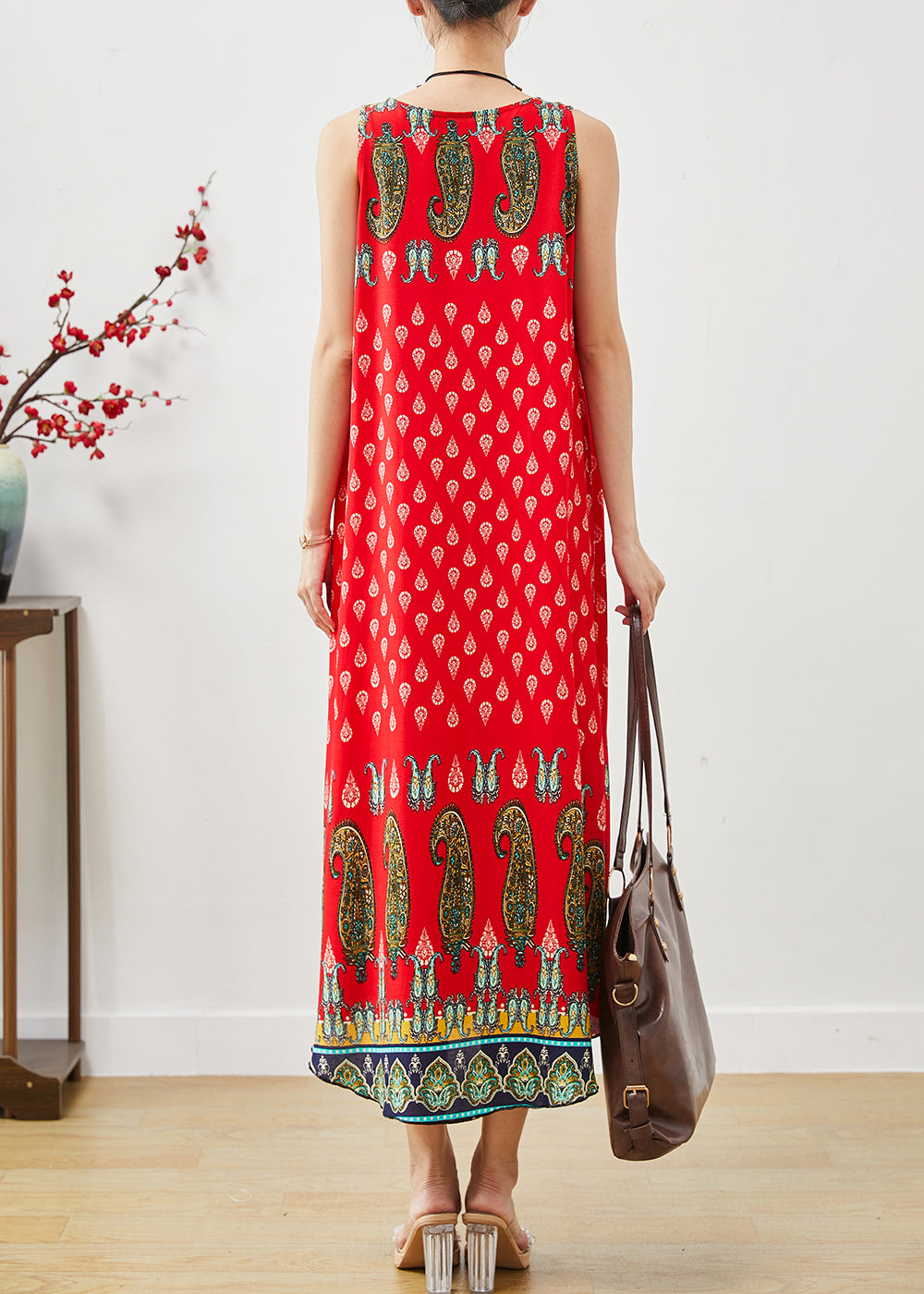 Red Oversized Print Cotton Dress Summer