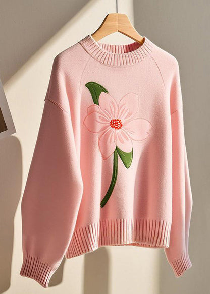 Pink O Neck Cozy Knit Sweater Fall