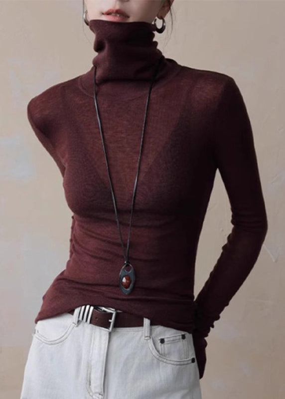 Slim Fit Red Turtlene Knit Top Spring