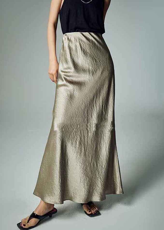 Simple Grey High Waist Silk Skirt Summer