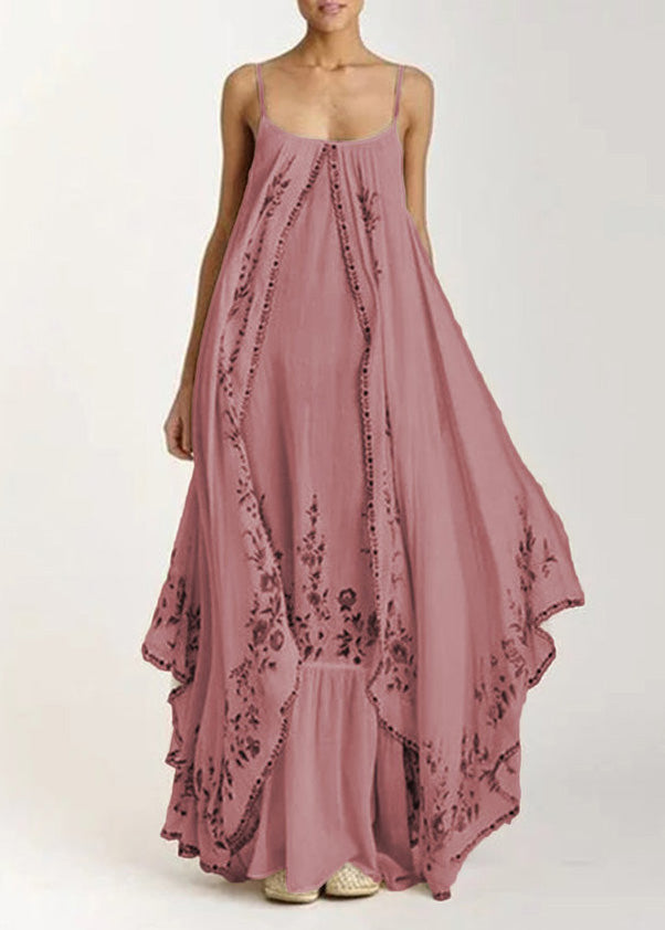 Italian Beige Print Patchwork Cotton Spaghetti Strap Dress Summer
