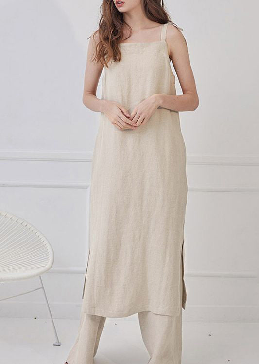 Handmade Linen Lace Up Spaghetti Strap Dress Sleeveless