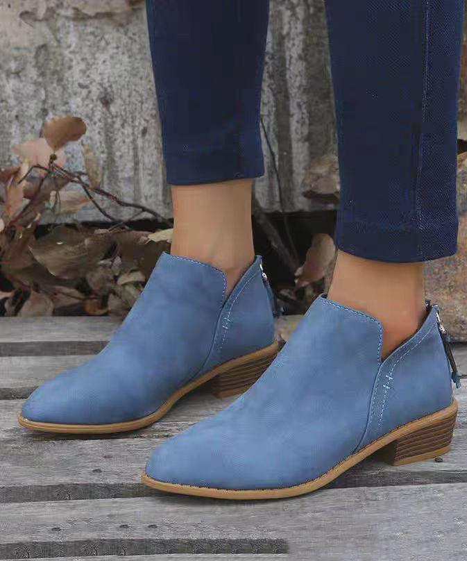 Pink Suede Zippered Splicing Ankle Boots