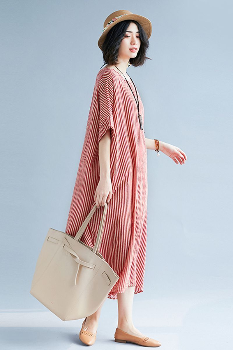 Striped Summer Long Dresses Loose Dress