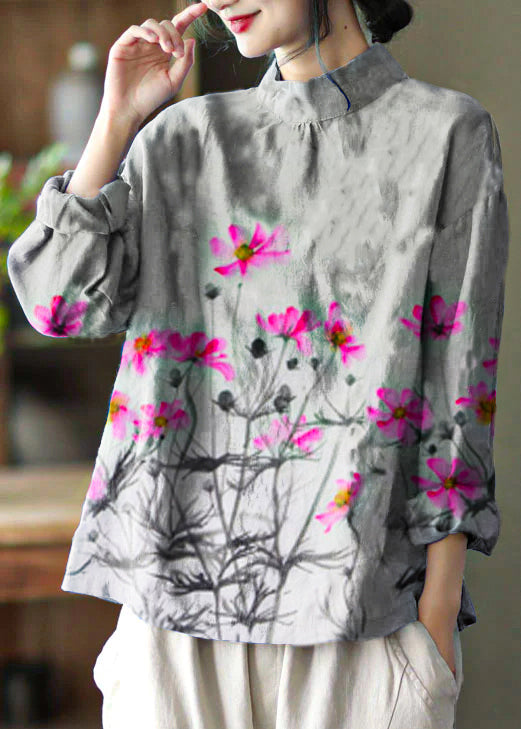 Stylish White Polka Dots Embroidered Retro Linen Blouse Tops Spring