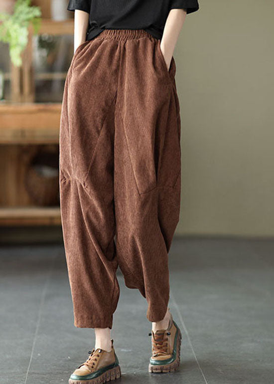 Chocolate Corduroy Harem Pants Elastic Waist Spring