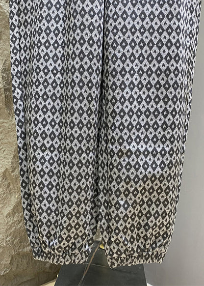 French Grey Hooded Print Pockets Cotton Jumpsuits Summer
