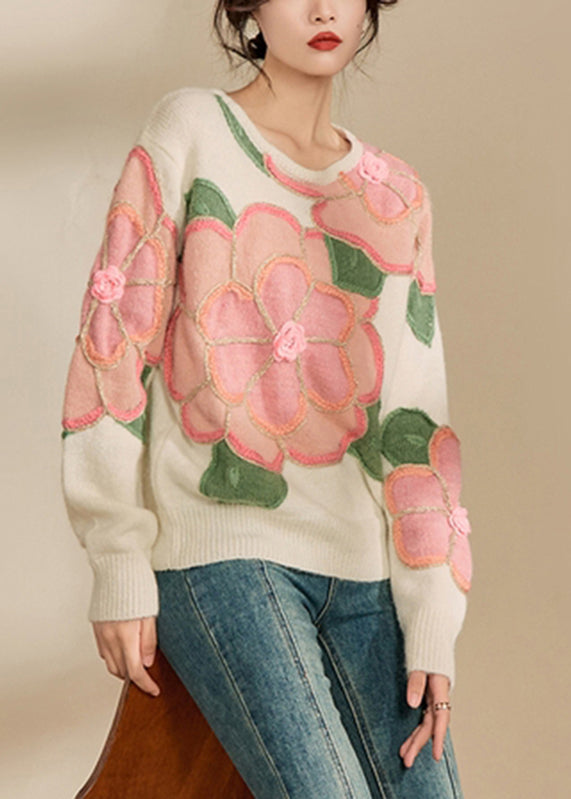 Pink Patchwork Cozy Cotton Knit Sweaters Fall