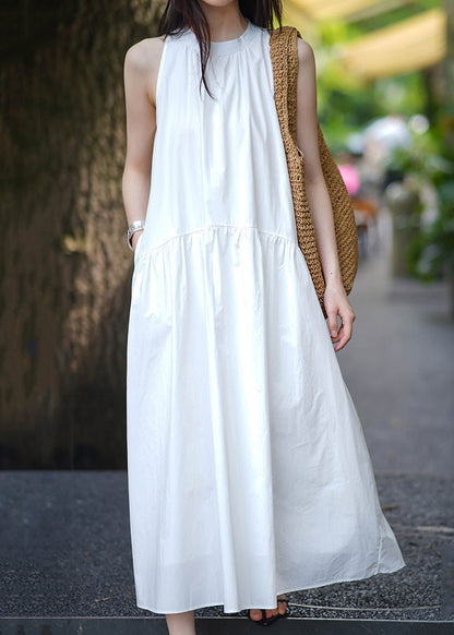 Yellow Pockets Cotton Long Dress Sleeveless