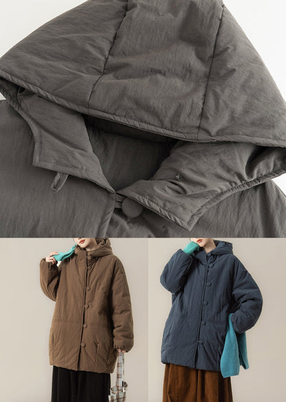 Grey Pockets Hooded Parka Lantern Sleeve