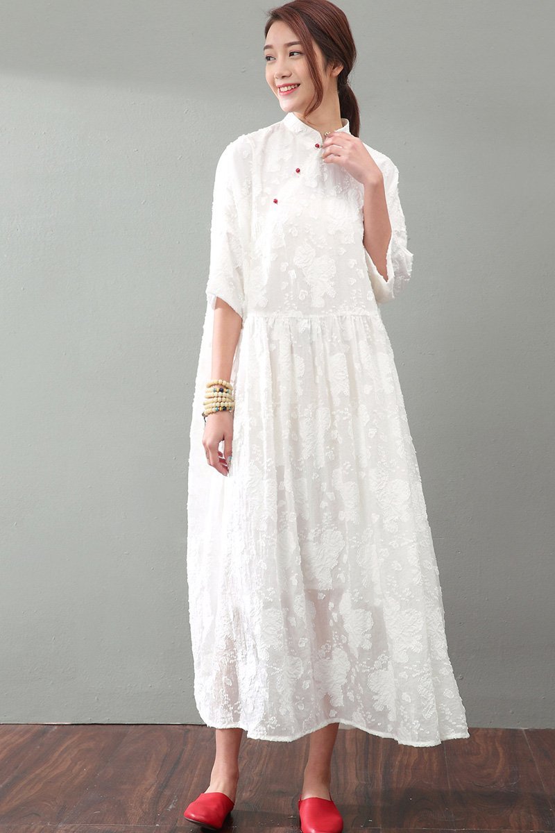 National Wind Jacquard Lace Maxi Dress