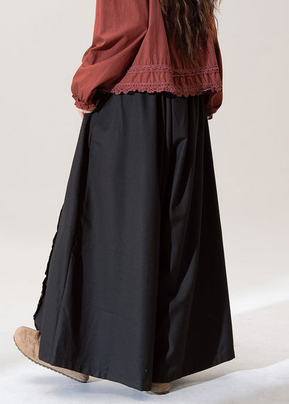 Original Design Black Pockets Cotton Pants Skirt