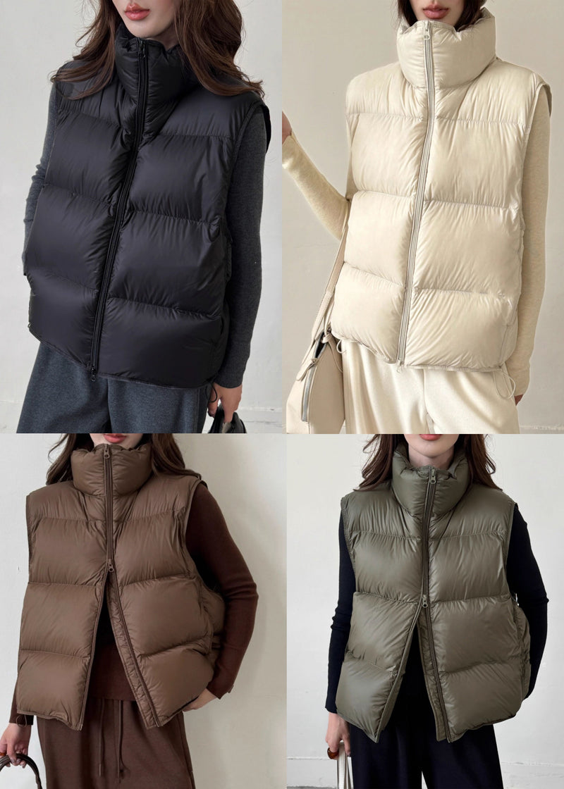 Coffee Stand Collar Zip Up Duck Down Waistcoat Sleeveless