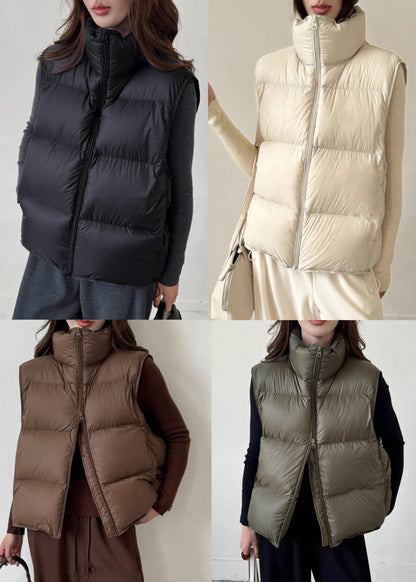 Coffee Stand Collar Zip Up Duck Down Waistcoat Sleeveless