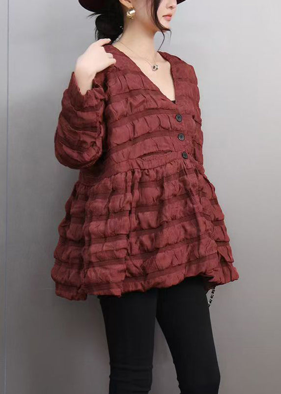 Red Wrinkled Button Parka Winter